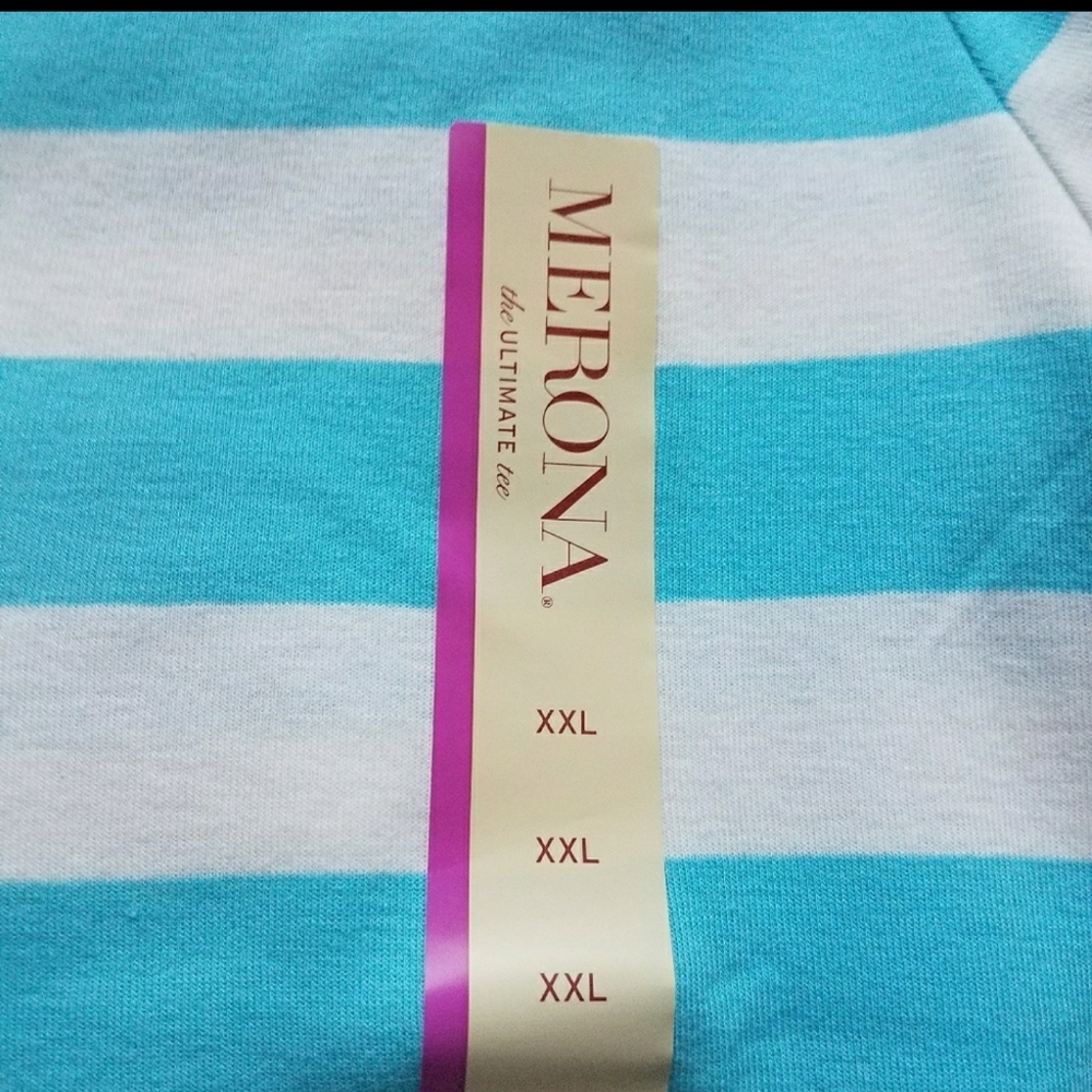 Merona V neck striped 100% cotton T shirt  top - Picture 7 of 7
